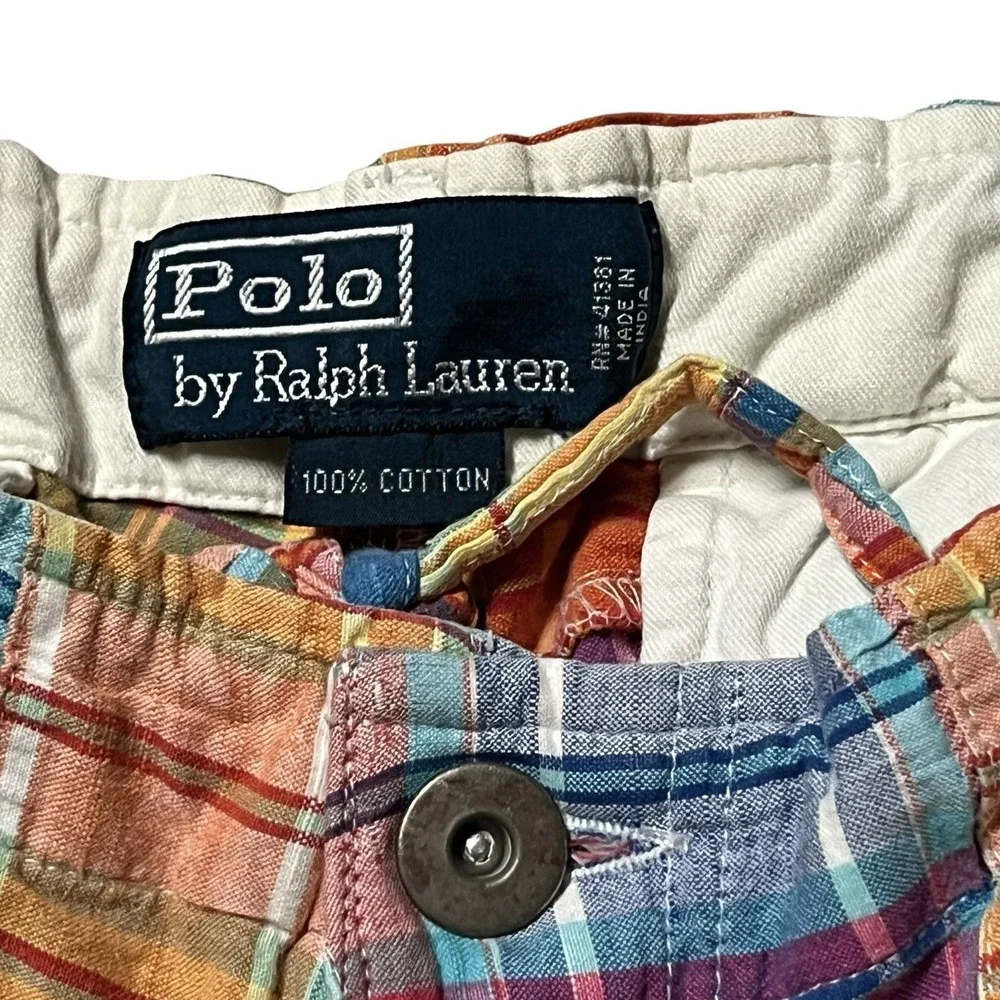 Polo Ralph Lauren Madras Patchwork Cargo Shorts Mens 34 Plaid Y2K 9